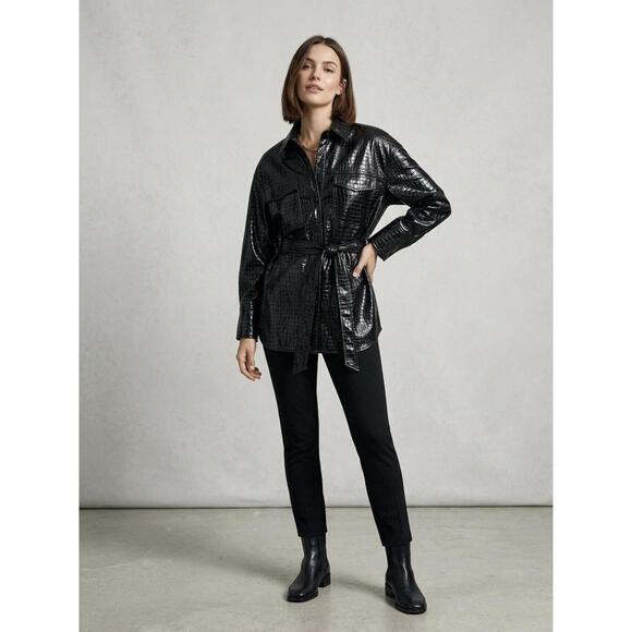 Zara Jackets & Blazers - Zara Women’s Sz S Black Faux Crocodile Embossed faCollared Belted Jacket